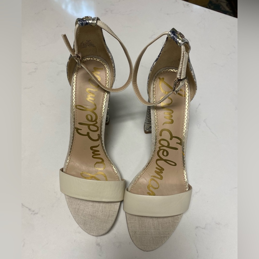 Sam Edelman YARO Cream and Gray Strappy Heels - Picture 11 of 16